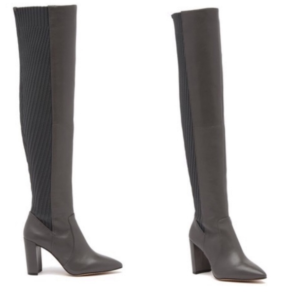 2161. Vince Camuto Majestie BLACK Over-the-Knee Leather & Knit Boots Size 9M - Picture 1 of 11